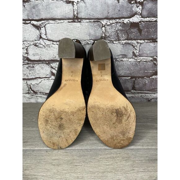 Coach Labelle Black Leather Open Toe Booties Heels Shoes Women’s Sz 7B US/37EU - Picture 8 of 16